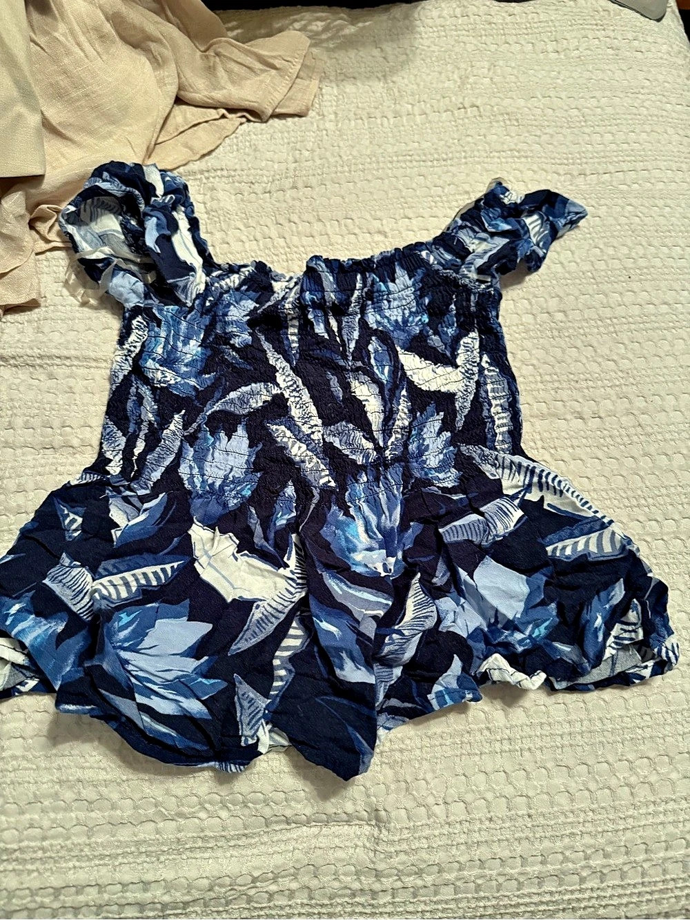 Blue Floral Ruffle Dress